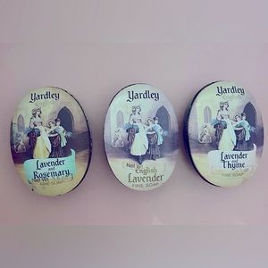 Set of 3 Vintage Yardley soap tins with soaps still wrapped in plastic and new.